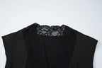 Flirty Lace Sheer V Neck Sleeveless Crop Top With Button Front Slim Fit