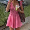 Gingham V Neck Playsuit With Shirred Smocked Detailing
