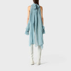 Off Shoulder Chiffon Blouse With Lightweight Fit Asymmetrical Hem And Bow Detail