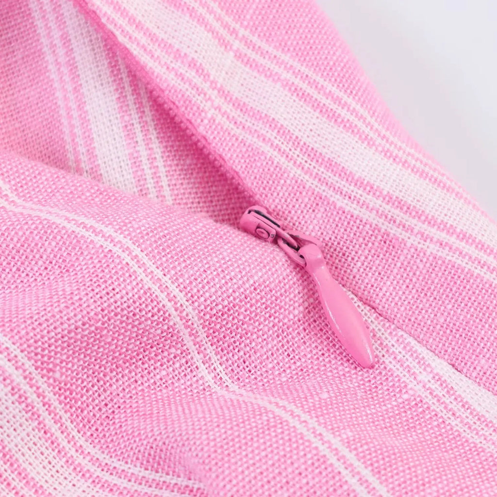 Pink Stripe Shirt Set With Pleated Long Skirt Elegant Two Piece Suit