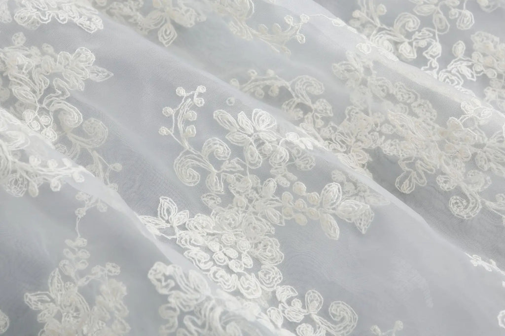 Floral Embroidered Lace Sheer Skirt Overlay