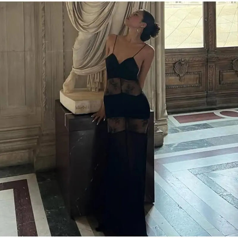 Lace See Through Sling Maxi Dress Evening