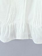 Women Sweet Lace Patchwork Bow Tied Blouses French Slash Neck Short Sleeve