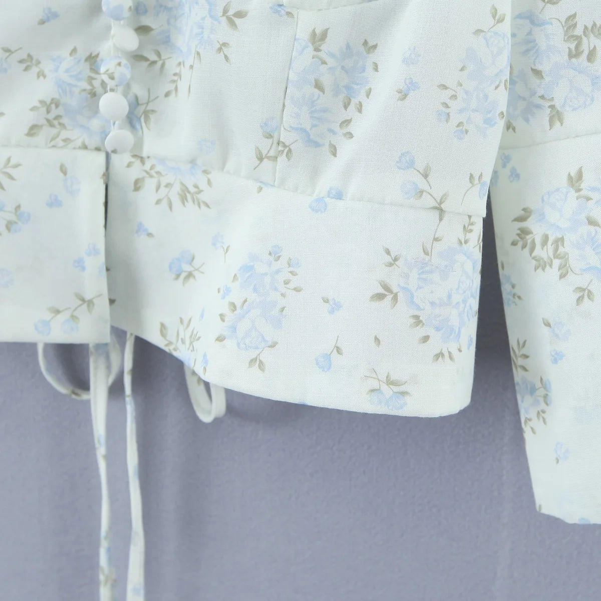 Floral Corset Style Crop Top With Cross Lacing And Ruffle Square Collar Three Quarter Sleeve
