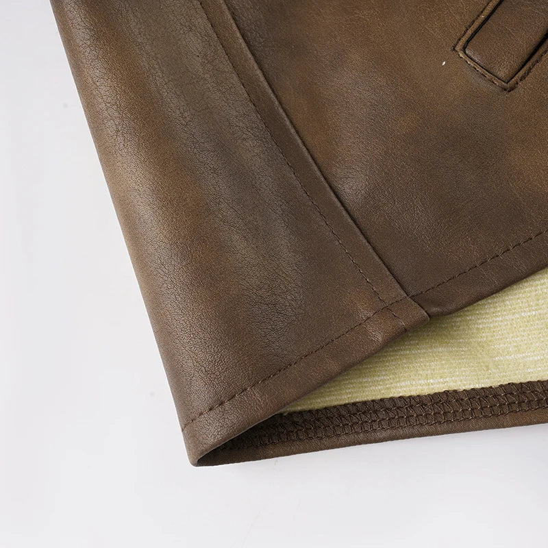 Vintage PU Leather Mini Shorts For Women With Zip Pockets Low Rise