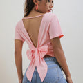 Backless Lace Up Tee With Hollow Out Detailing