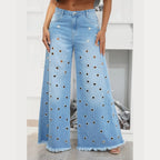 Vintage Vibe Women Retro Flared Jeans Wide Leg Loose Fit