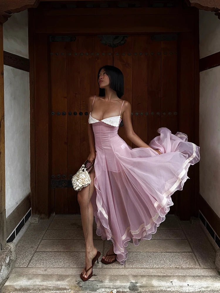 Sexy Patchwork Backless Pleated Beach Dress