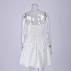 Floral Square Neck Sleeveless Bodycon Pleated Mini Dress