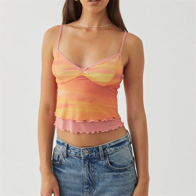 Tie Dye Butterfly Print Spaghetti Strap Cami Top Sleeveless