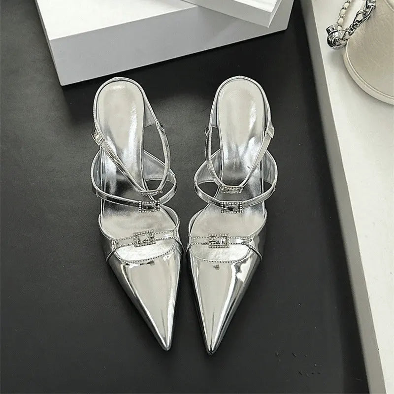 Sparkle Rhinestone Patent Leather Sandal With Thin Strap