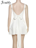 White Backless Halter Bowknot Sweet A Line Mini Dress