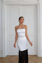 Satin Strapless Maxi Dress Off Shoulder Backless