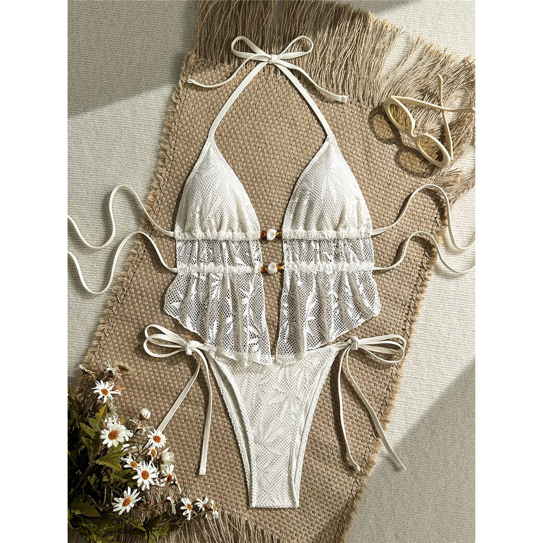 Hollow Out Tankini Halter Bikini Padded Two-pieces Bikini set