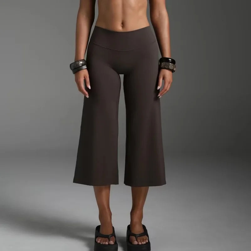 Wide Leg Capris With Sequined Detail And Elastic Waistband