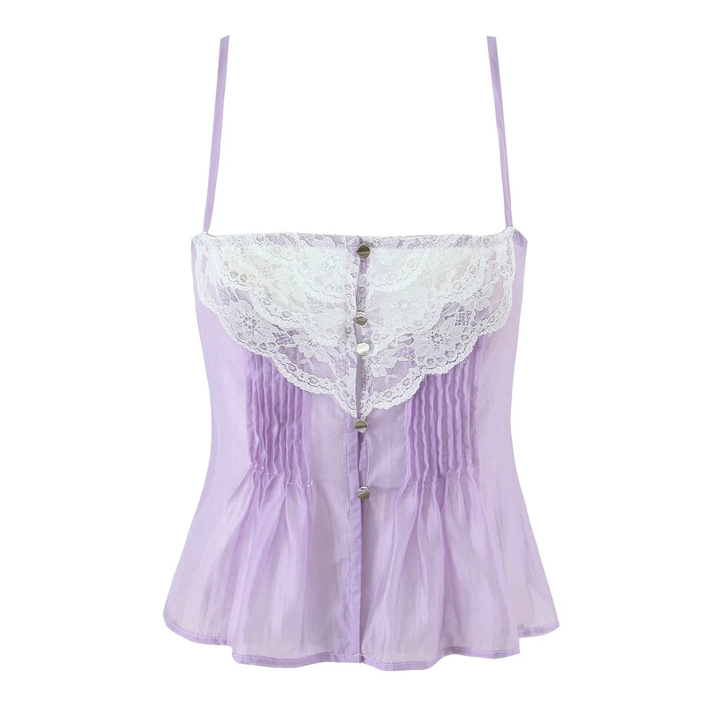 Lace Strap Boho Camisole Top Sheer Cotton Rayon Sleeveless