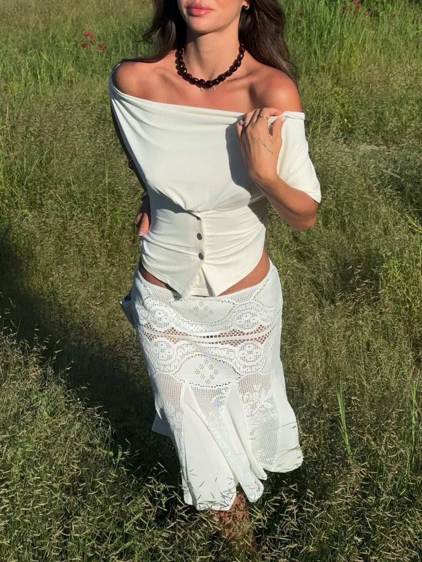 Waisted One-shoulder Irregular Cut Short-sleeved Top