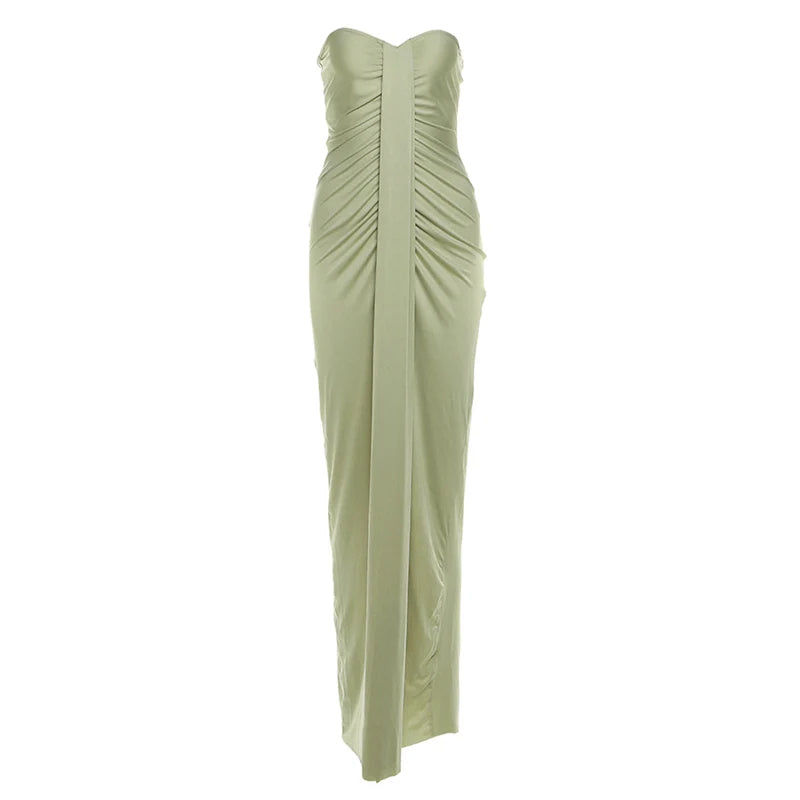 Patchwork Strapless Dress With Ruched Ribbon