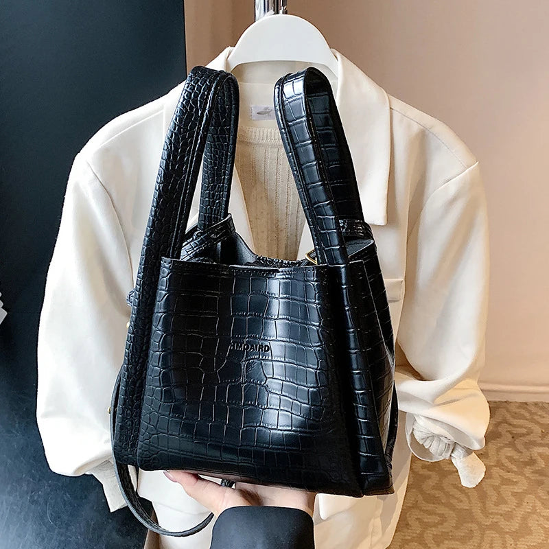 Women Stone Pattern Handbag Chic Shoulder Style Casual Messenger Versatile Bucket Wallet Included