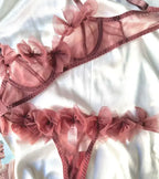 Flowery Sexy Mesh Lingerie Thong Set Hot Flirt Half Cup Ultra-thin Bra