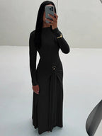 Ruched Maxi Dress For Women Chic Bodycon With Long Sleeves