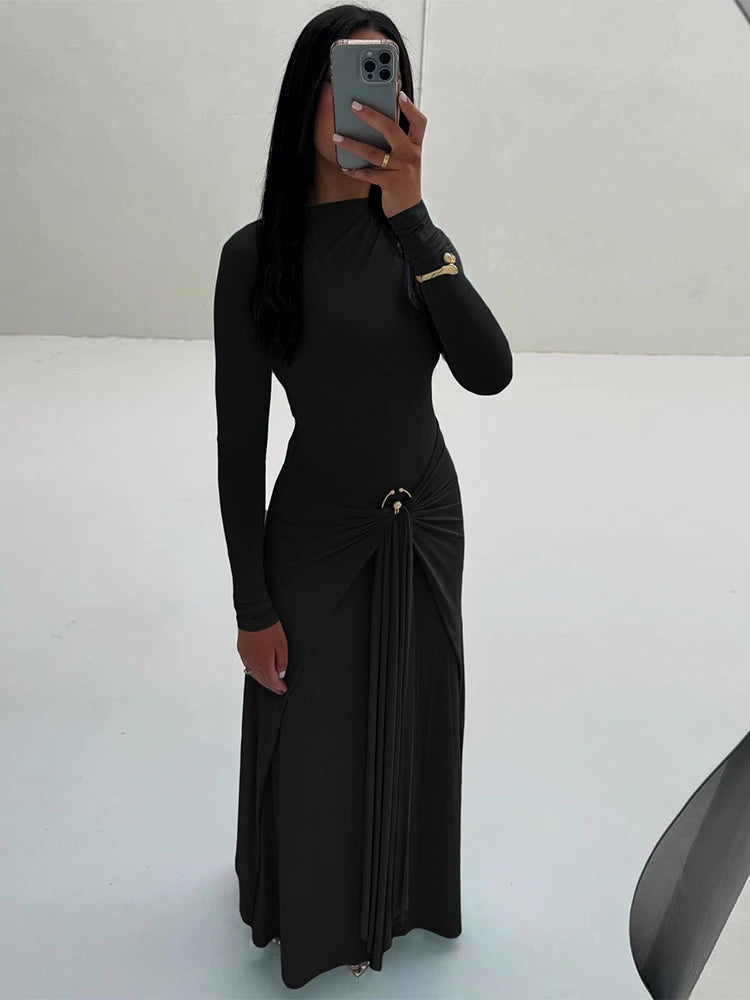 Ruched Maxi Dress For Women Chic Bodycon With Long Sleeves