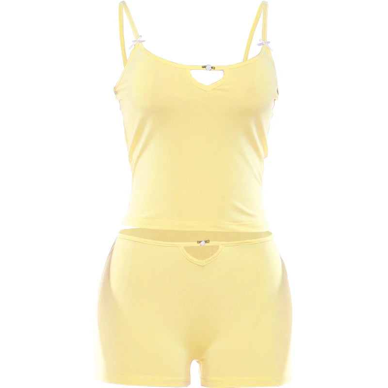 Two Piece Set With Hollow Camisole And Shorts