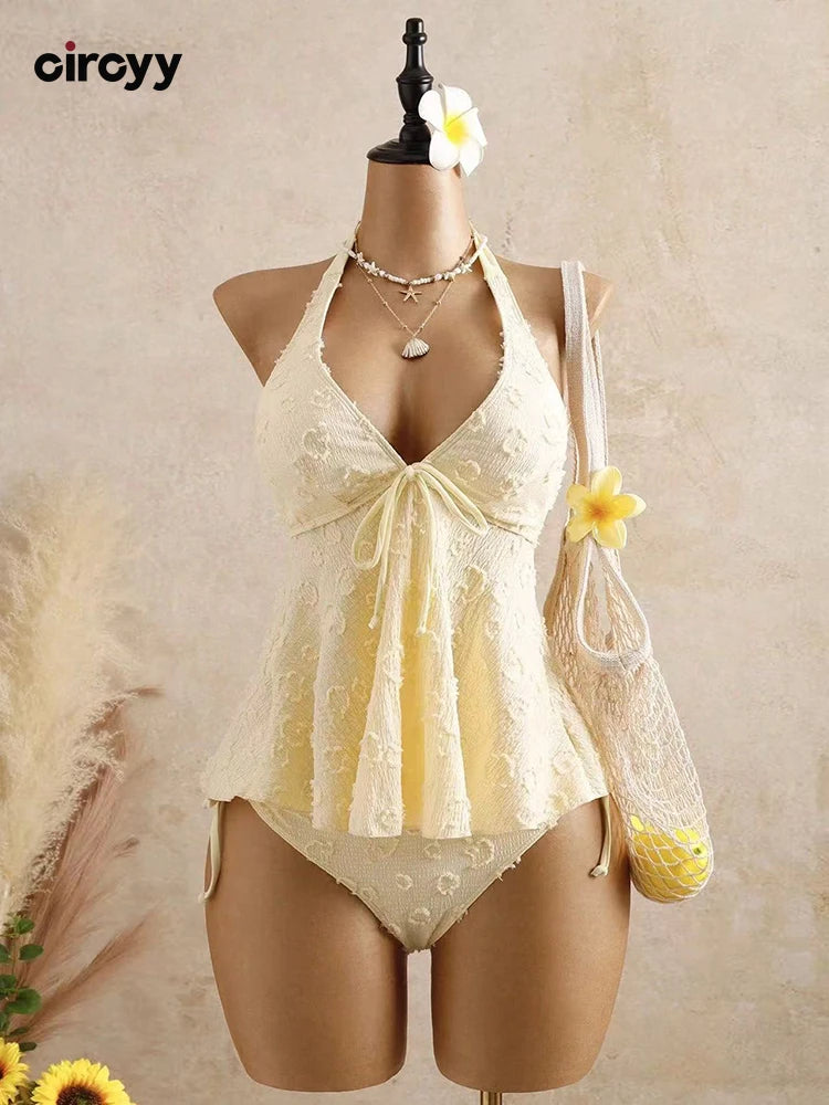 Lace Backless Bikini Set For Women Two Piece Beachwear Summer Swimwear