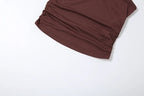 Pink Brown Two Piece Set With Polka Dot Cami And Ruched Mini Skirt
