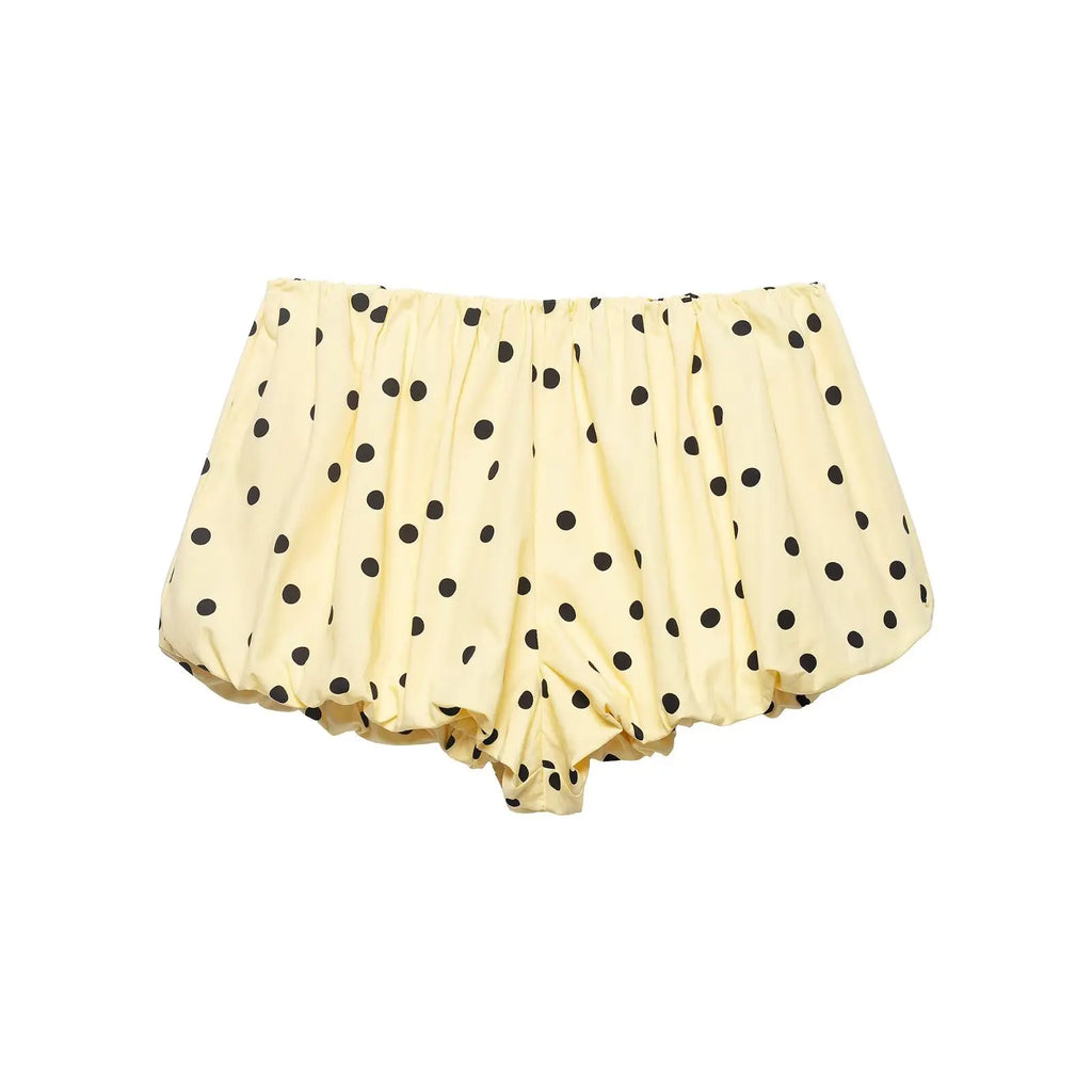 Yellow Polka Dot Two Piece Set With High-Neck Jacket And Balloon Shorts