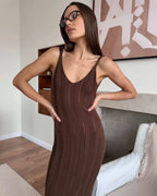 Knitted Sleeveless Backless Dress With High Waist Flattering Long Aline Style