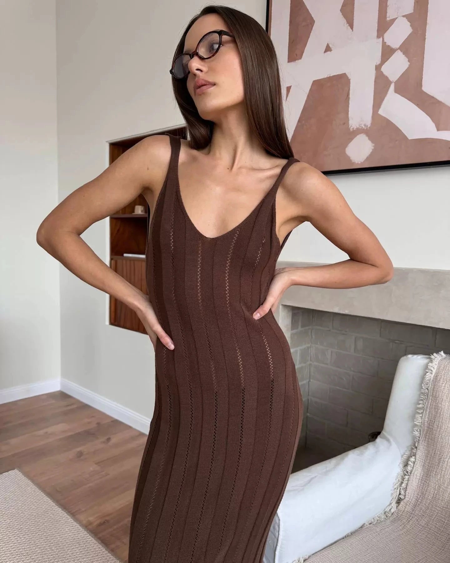Knitted Sleeveless Backless Dress With High Waist Flattering Long Aline Style