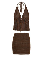 Knit Beach Set With Wrap Backless Top And Mini Skirt
