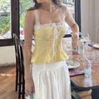 Golden Lace Ribbon Bow Corset Crop Top