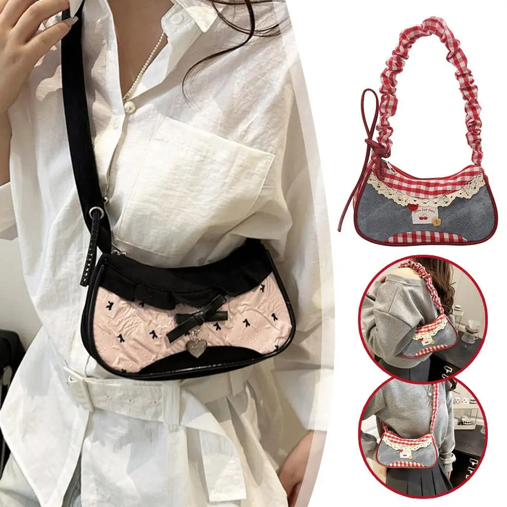 Lace Ribbon Tote With Stretchable Shoulder Strap Handbag