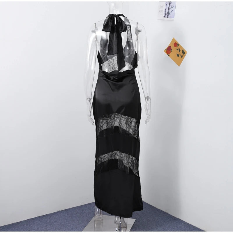 Lace See Through Sling Maxi Dress Evening