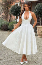 Backless Halter Evening Dress With Lace Jacquard For Elegant Special Occasions