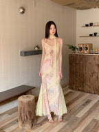 Romantic Floral Lace Long Mermaid Dress With Backless Silhouette