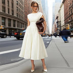 Chic Circle Cutout Back Midi Dress With Fluffy Hem