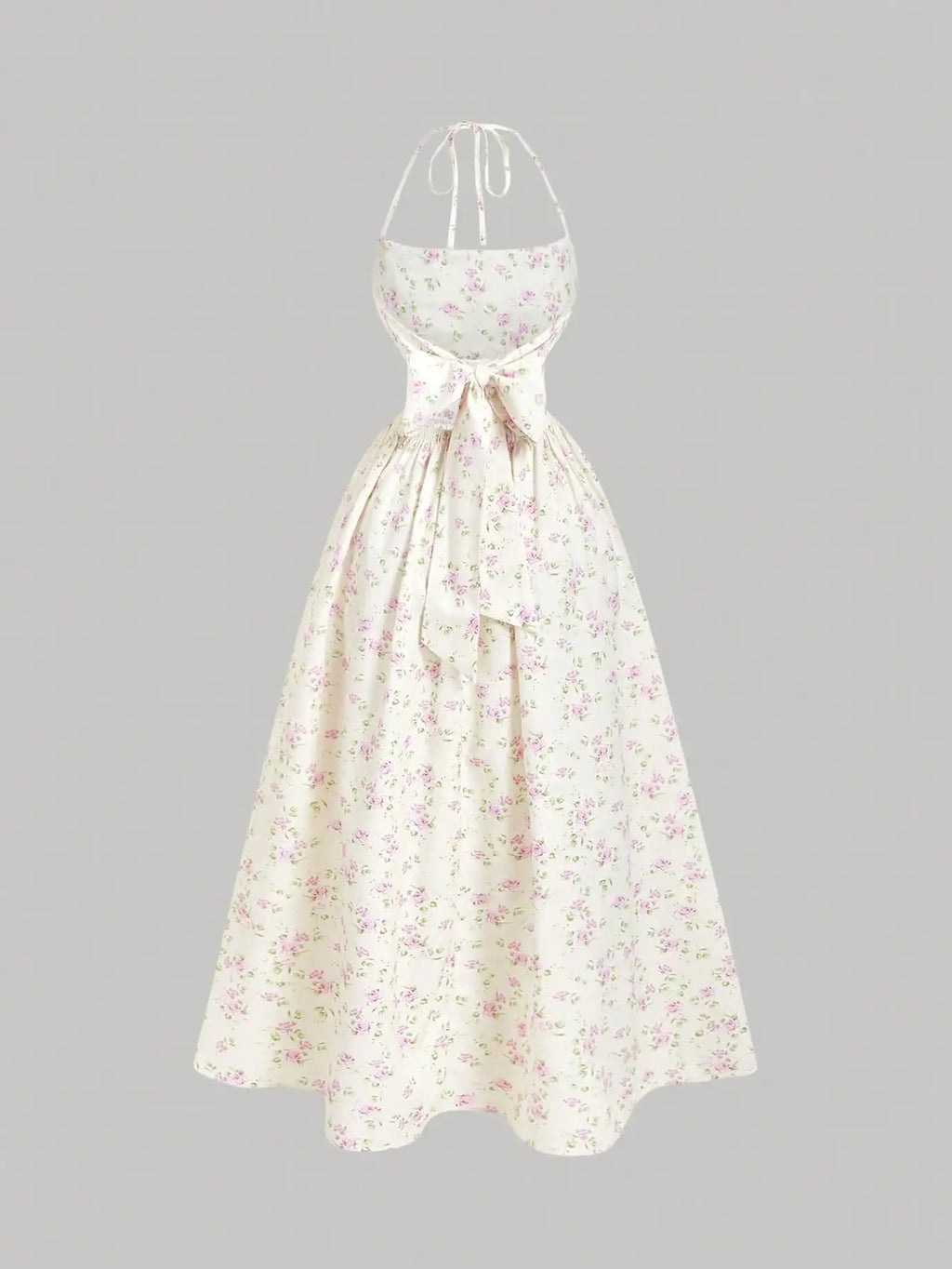 Halter Backless Midi Dress With Bowknot Waist Tie A Line