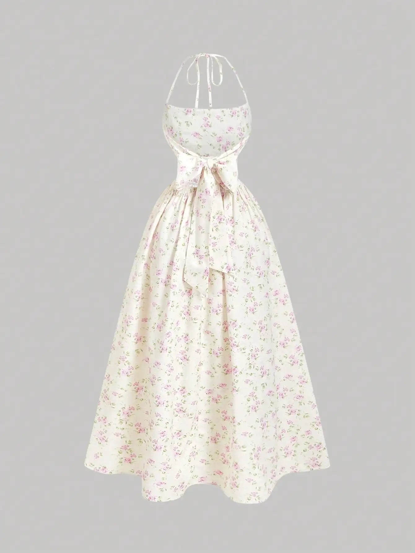 Halter Backless Midi Dress With Bowknot Waist Tie A Line