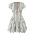 Green French Style Floral Sexy Mini Bohemian Women V-neck Striped Ruffles Dress