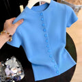 Oceanic Blue Lightweight Knit Cardigan For Women With Breezy Short Sleeves And Loose Fit Layering