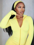 Three Piece Tracksuit Set For Women Zip Crop Jacket And Leggings Headband