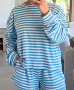 Cozy Striped Knit Lounge Set With Oversized Top And Shorts For Relaxed Comfort Everyday