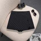 Mini Dots Pattern High Waist Skirt With Double Slits