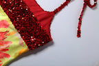 Floral Patchwork Mini Dress With Halter Backless Design