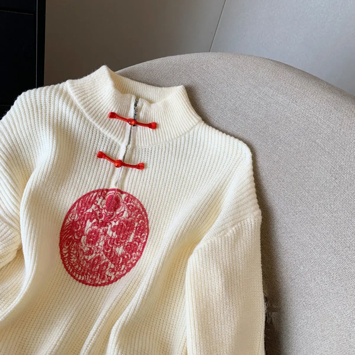 Vintage Knit Sweater With V Neck And Loose Fit