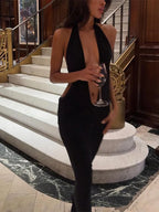 Halter Maxi Dress Backless Bodycon Party Gown With Deep V Neck Sleeveless Evening Glam