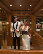 Backless Maxi Gown With Patchwork Lace Halter Neck Deep V And High Waist Elegance